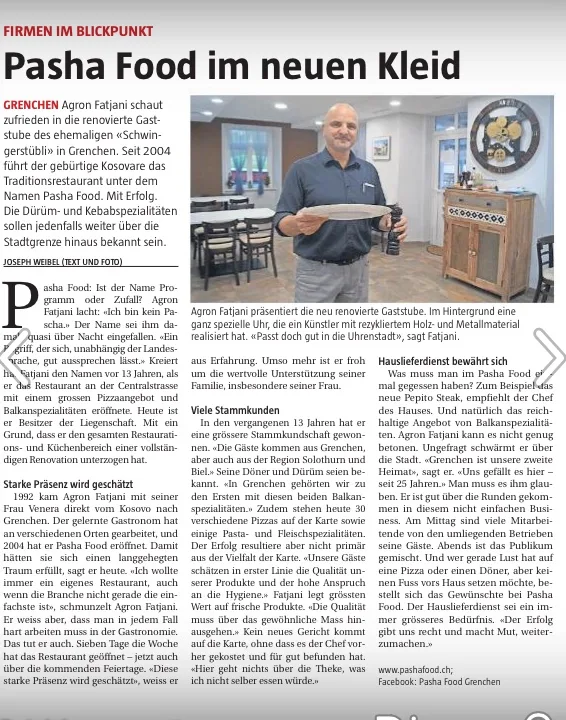 Zeitungsartikel: Pasha Food im neuen Kleid